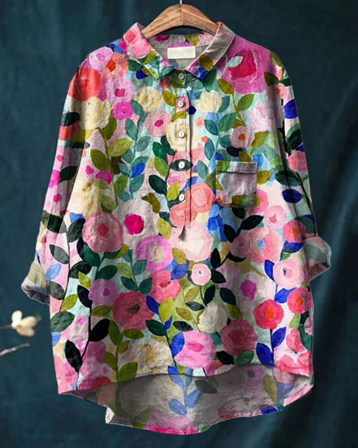 Flora™ | Vibrant Bloom Button-Up Blouse