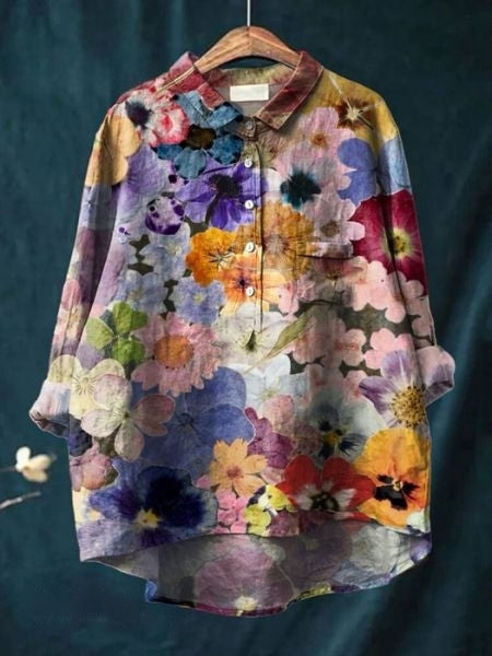 Flora™ | Vibrant Bloom Button-Up Blouse