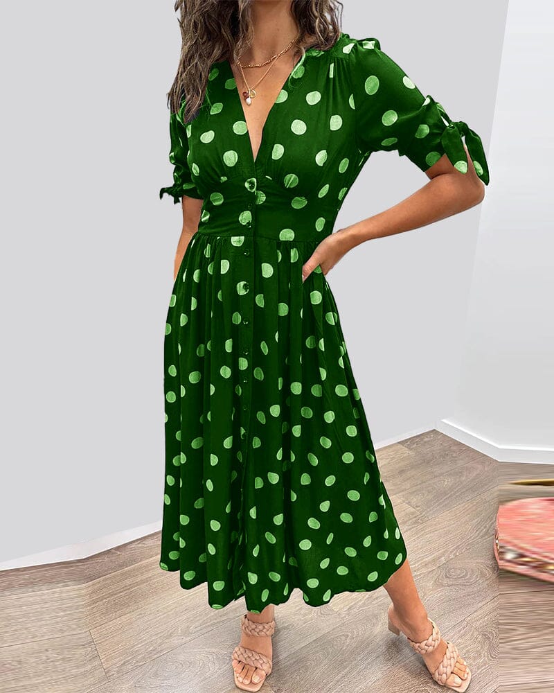 Melody™ - Polka Dots V-Neck Dress