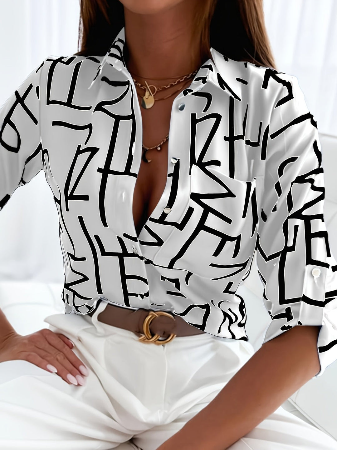 Cessie™ | Long Sleeve V-Neck Blouse