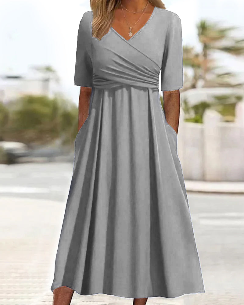 Pien - Cotton Crossover Dress With Short Sleeves.