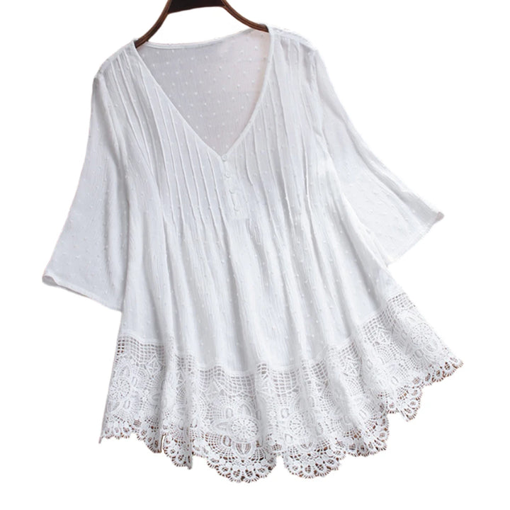 Caroline™ | Boho Lace Hem Blouse