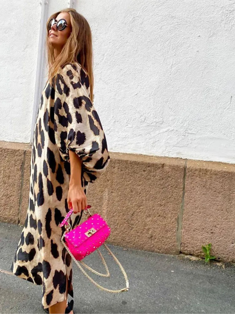 Rose™ | Luxe Leopard Print Midi Dress