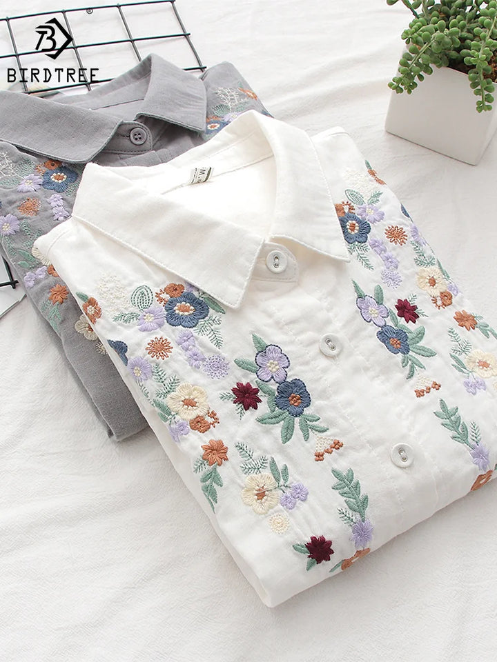 Adina™ | Embroidered Floral Button-Up Shirt