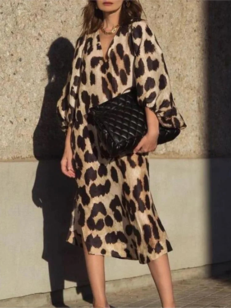 Rose™ | Luxe Leopard Print Midi Dress