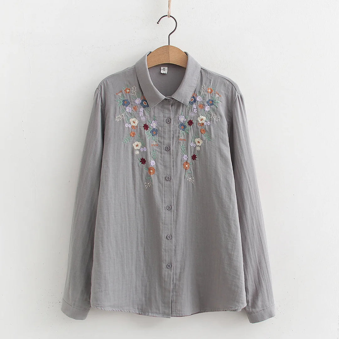 Adina™ | Embroidered Floral Button-Up Shirt