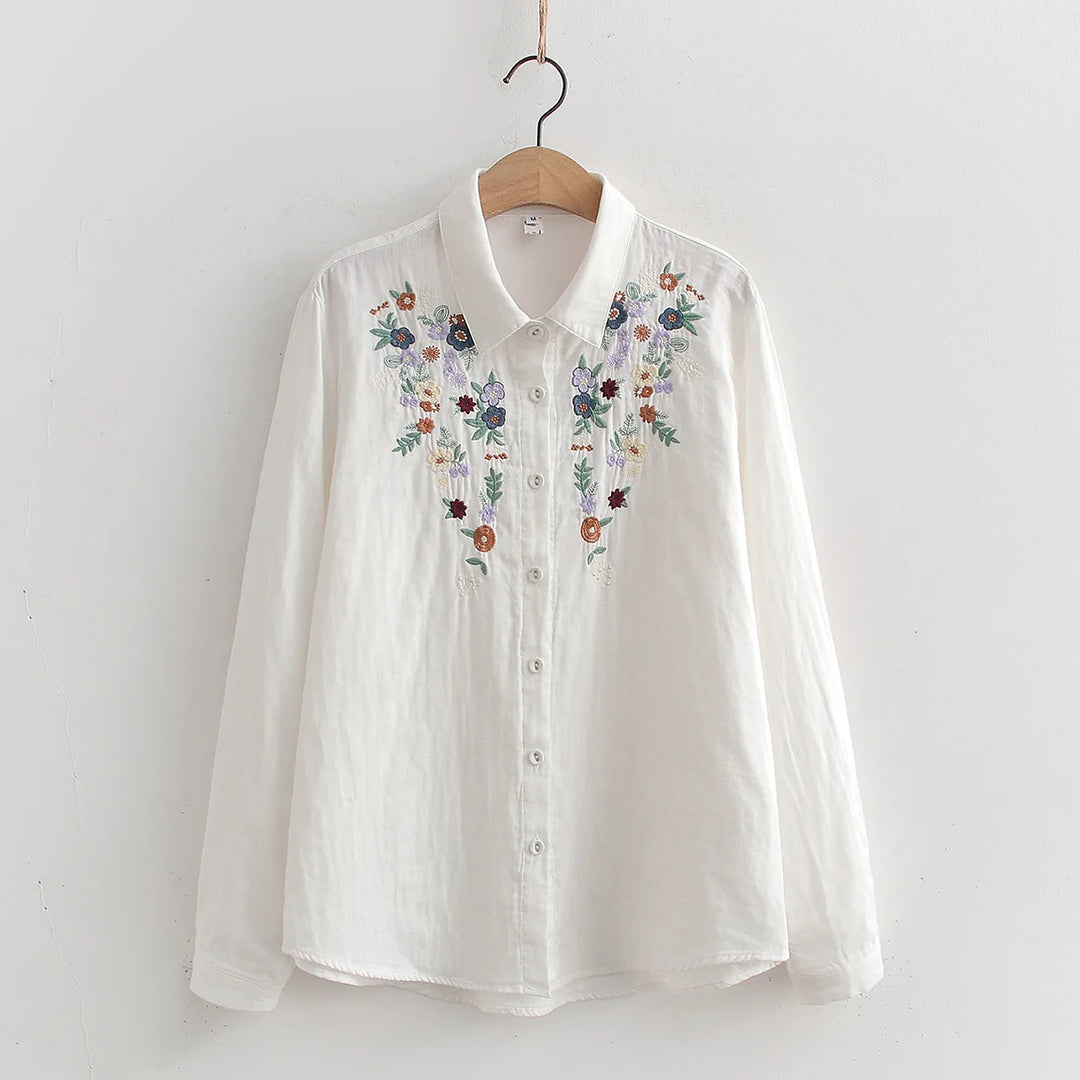 Adina™ | Embroidered Floral Button-Up Shirt