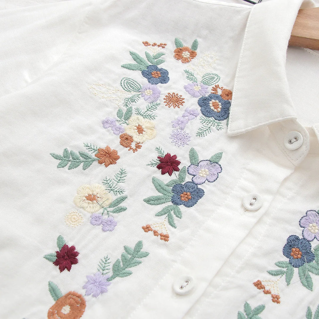 Adina™ | Embroidered Floral Button-Up Shirt