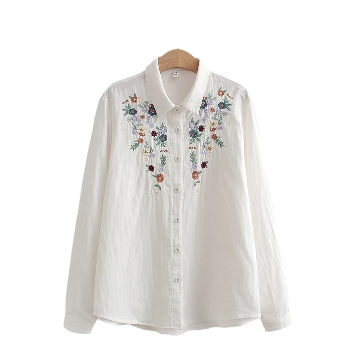 Adina™ | Embroidered Floral Button-Up Shirt