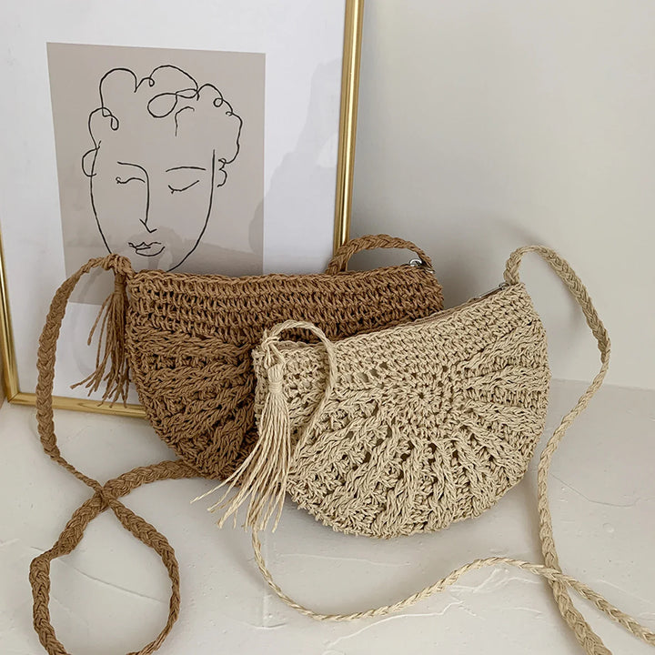 Kesia™ | Boho Half-Moon Woven Bag