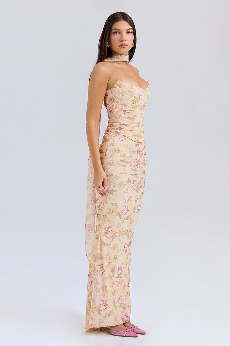 Aurora™ | Romantic Floral Draped Maxi Dress