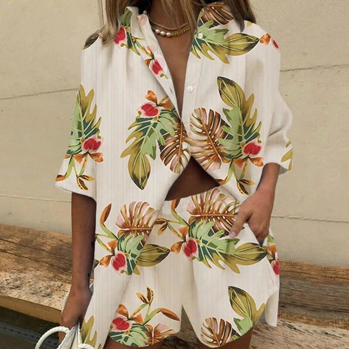 Belle| Tropical Leaf Print Two-Piece Set