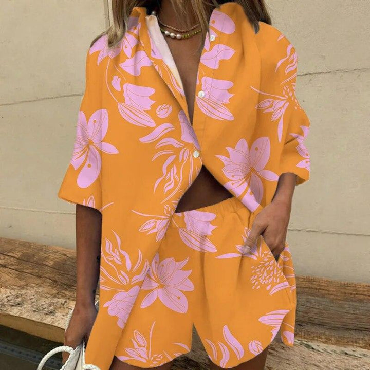 Belle| Tropical Leaf Print Two-Piece Set