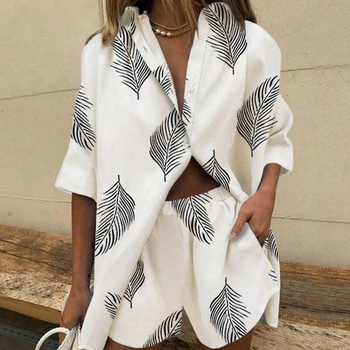 Belle| Tropical Leaf Print Two-Piece Set