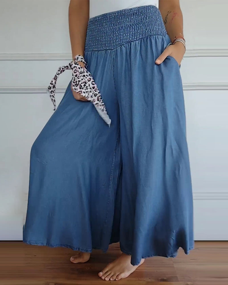 Maya™ | Flowy Wide-Leg Pants with Smocked Waist