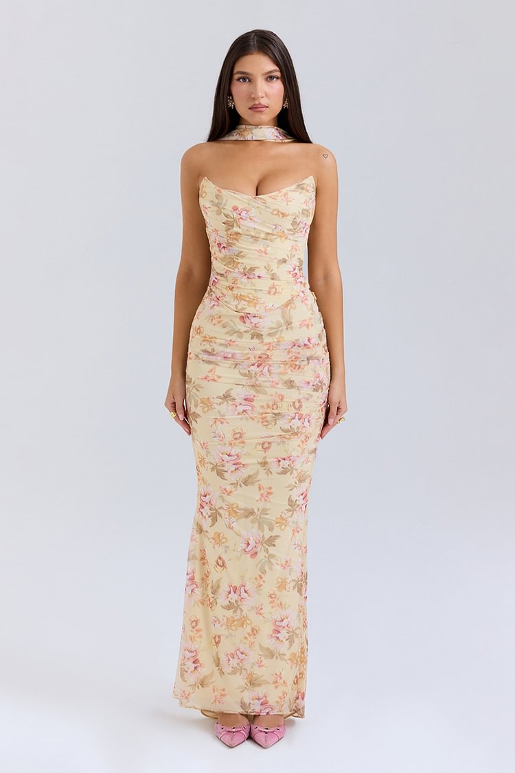 Aurora™ | Romantic Floral Draped Maxi Dress