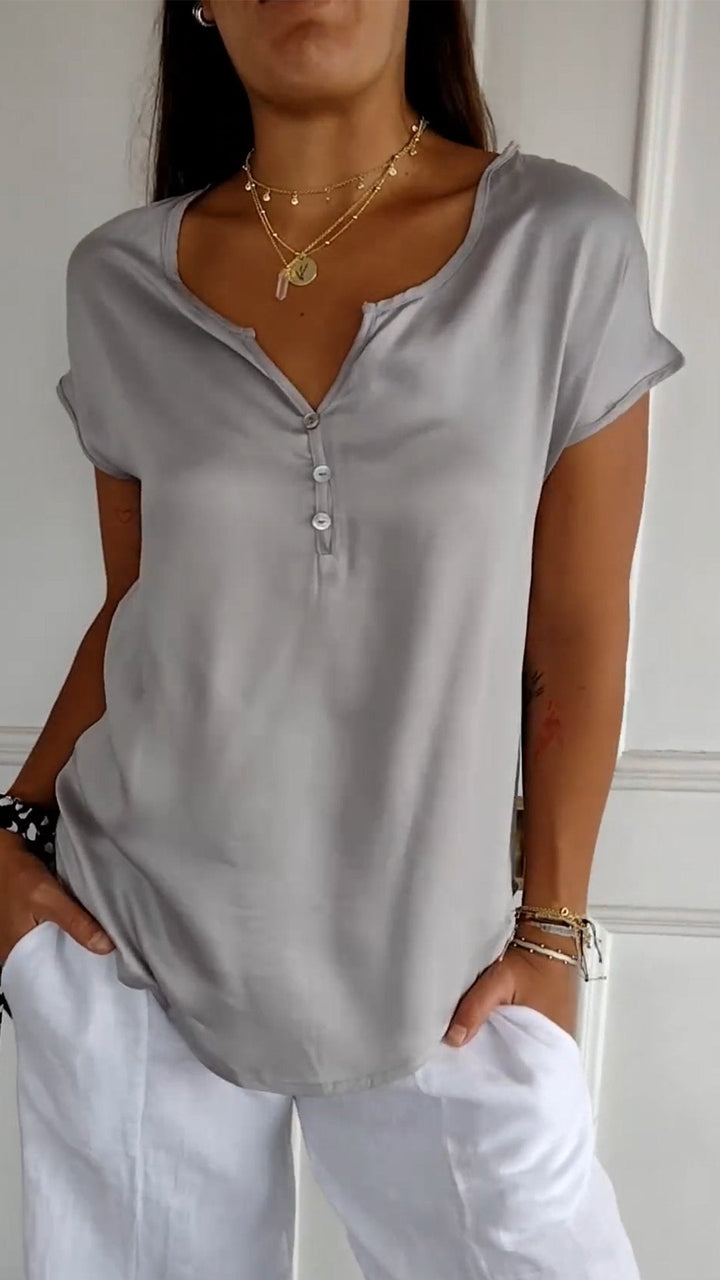 Elara | Casual Silk Elegance V-Neck T-Shirt