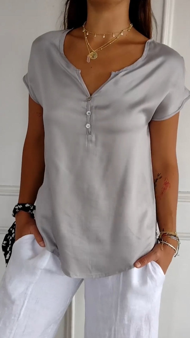 Elara | Casual Silk Elegance V-Neck T-Shirt