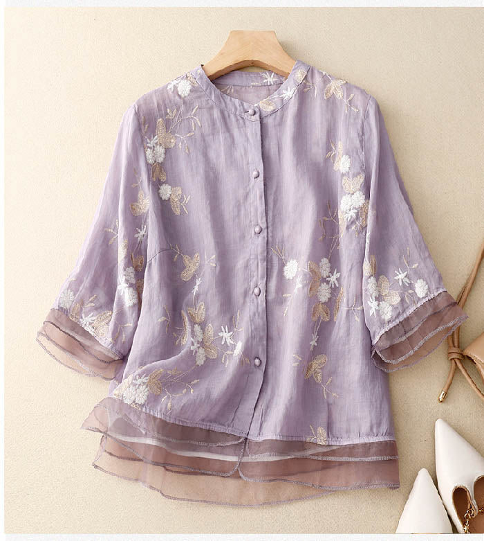 Elara™ - Vintage Cotton Embroidered Blouse