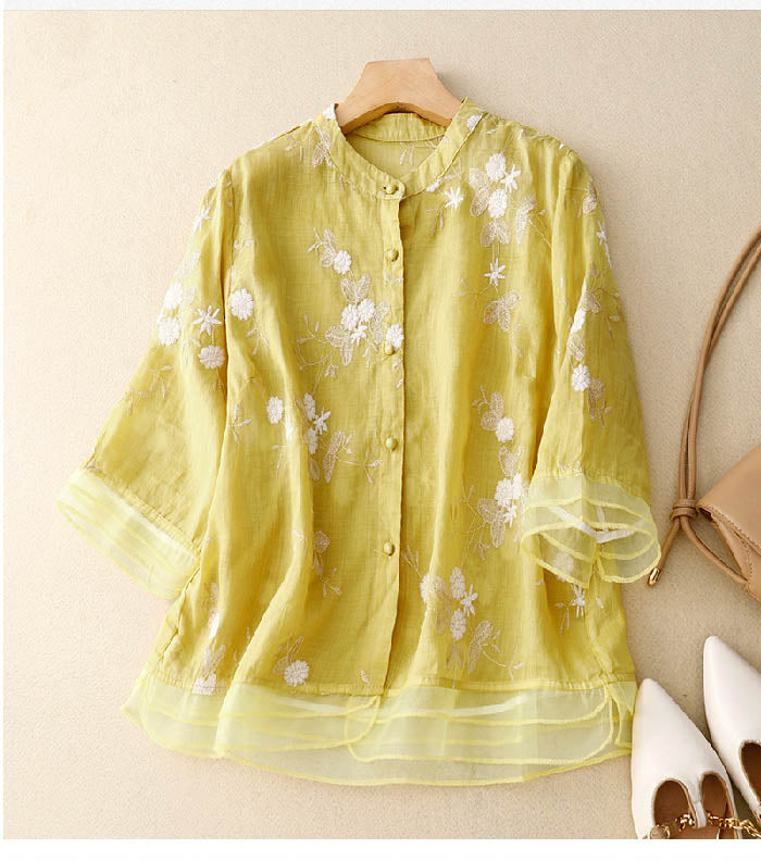 Elara™ - Vintage Cotton Embroidered Blouse