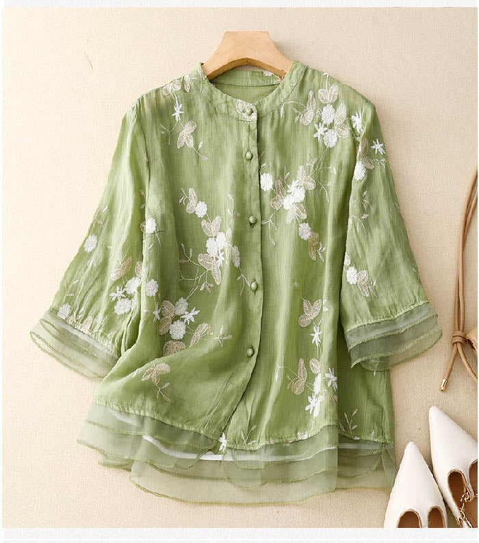 Elara™ - Vintage Cotton Embroidered Blouse